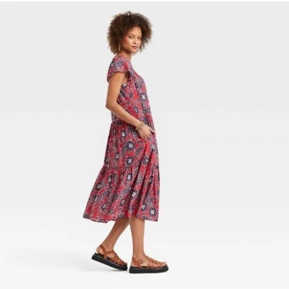 Knox Rose Women's Red Floral Bohemian Maxi Dress - Large NWT - Picture 4 of 9